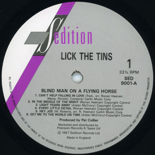 lick the tins lp blind man on a flying horse label 1