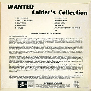 calder's collection lp wanted back cover