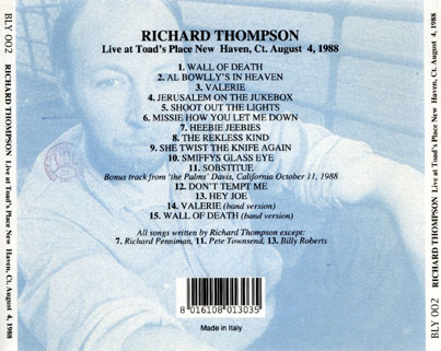 richard thomson cd live at toad's place tray