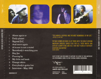 arthur lee and shack cd live at academy liverpool tray