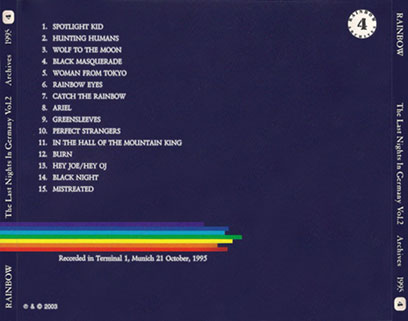 ritchie blackmore's rainbow 1995 10 21 munich cd last night in germany tray