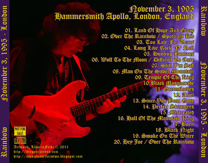 ritchie blackmore's rainbow 1995 11 03 cd november,3 london tray
