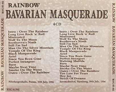 ritchie blackmore's rainbow 1996 07 30 nurnberg cd bavarian masquerade back