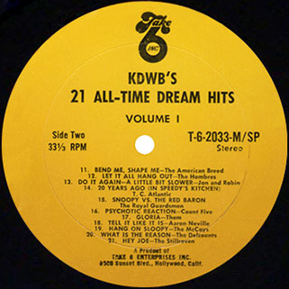 stillroven lp various kdwb's 21 all time dream hits volume 1 label 2