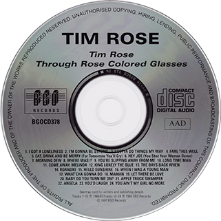 tim rose cd same and through colored glasses label