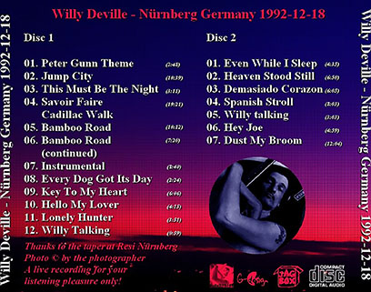 Willy DeVille Dec 18th 1992 Nurnberg, Germany tray
