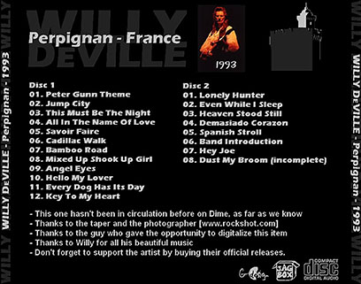 Willy DeVille cd live in Perpignan, France in 1993 tray