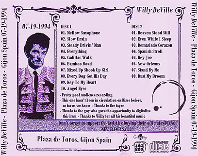 Willy DeVille live in Gijon, Spain on July 19, 1994 tray